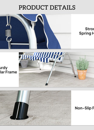 3-Person Porch Swing with Canopy, Patio Swing Chair, Outdoor Canopy Swing Bench with Adjustable Shade, Cushion and Steel Frame, Dark Blue & White Striped