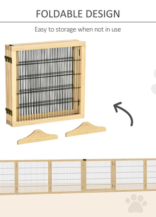 Wooden Pet Gate, 6-Panel Folding Dog Safety Barrier with Support Feet for Small & Medium Dogs, Natural Wood