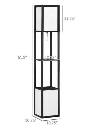 Modern Shelf Floor Lamp with Dual Ambient Light, Standing Lamp Living Room, Bedroom, 10.25"x10.25"x61.5", Black