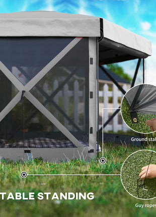 12' x 12' Hexagonal Pop Up Gazebo Canopy Tent with 5 Sidewalls, Outdoor Canopy Shelter with Carry Bag, Dark Gray