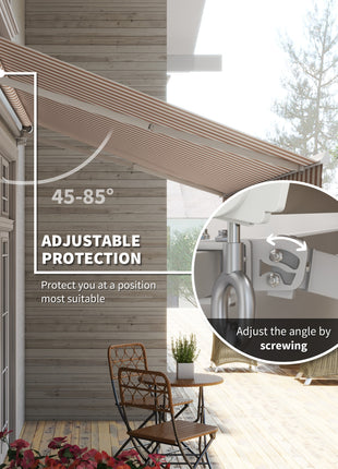 12' x 10' Manual Retractable Awning Outdoor Sunshade Shelter with Adjustable & Versatile Design, Beige and White