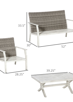 4 Pieces Patio Furniture Set with Cushions, Outdoor Wicker Conversation Sofa Sets, Aluminum Frame Sofa Sets for Backyard, Poolside, Garden, Beige