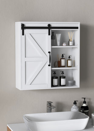 Bathroom Medicine Cabinet, Wall Cabinet with Sliding Door and Adjustable Shelf, 22.75" x 7.75" x 24.5", White