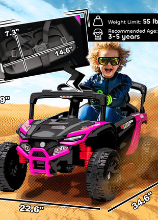 12V Kids Ride On Truck, Battery Powered Electric UTV Vehicle with Rear Suspension, Remote Control for 3-5 Years, Pink