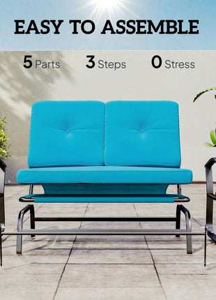 Outdoor Glider Bench, 2-Person Patio Rocker Loveseat with Tufted Cushions, Steel Frame for Porch, Garden Backyard, Blue