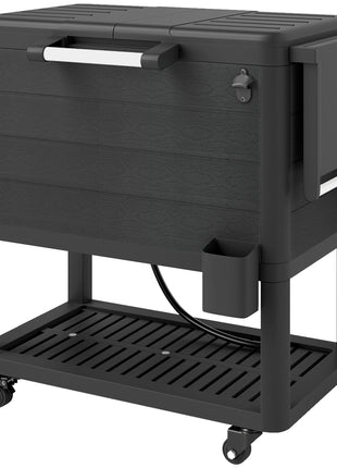 104 Quart Large Capacity Outdoor Cooler Cart, Patio Rolling Ice Chest with Bottle Opener Shelves Wheels, Black