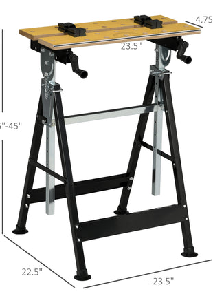 Work Bench Tool Stand with Adjustable Height and Angle, Carpenter Saw Table with 4 Clamps, Steel Frame, 220lbs Capacity