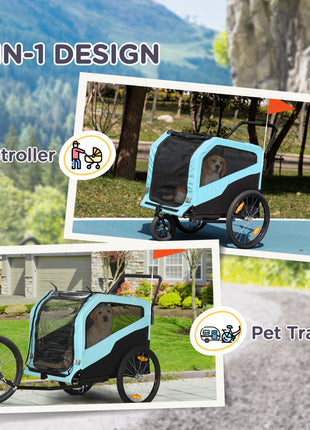 2-in-1 Dog Bike Trailer Pet Stroller Carrier for Large Dogs with Hitch, Quick-release Wheels, Foot Support, Pet Bicycle Cart Wagon Cargo for Travel, Blue