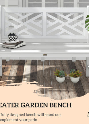 Outdoor Garden Bench, Wooden Frame Patio Bench with Geometric Pattern, 43.25 Inch Weatherproof 2-Person Love Seat for Garden, Lawn, Porch, Yard, Work Entryway, White