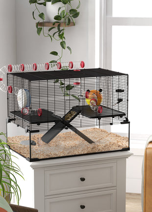31" Hamster Cage with Tube and Tunnel, Deep Glass Bottom