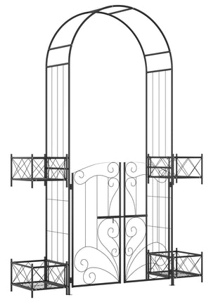 7' Garden Arch Arbor, Metal Arch Trellis with Gate, Garden Archway for Climbing Vines, Wedding Ceremony Decoration, Black