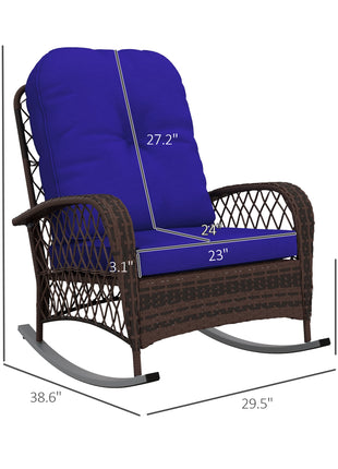 Rattan Porch Rocker w/ Plush Cushion, Dark Blue