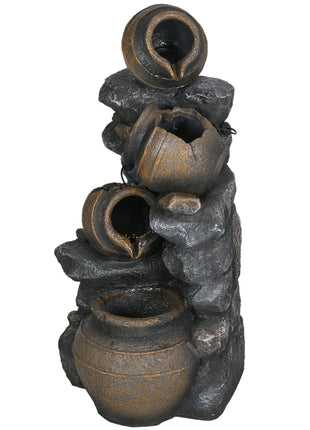 28.3" Solar Water Fountain, 4-Tier Resin Cascading Jars and Stacked Stones Outdoor Waterfall Fountain with LED Lights