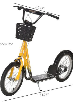 Youth Scooter, Kick Scooter with Adjustable Handlebars, Double Brakes, 16" Inflatable Rubber Tires, Basket, Orange