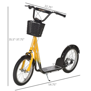 Youth Scooter, Kick Scooter with Adjustable Handlebars, Double Brakes, 16" Inflatable Rubber Tires, Basket, Orange