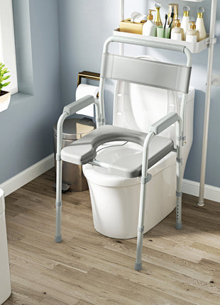 Bedside Commode Chair for Seniors, Adults, Handicap, Raised Toilet Seat with Arm, Adjustable Height, 331 lbs, Gray