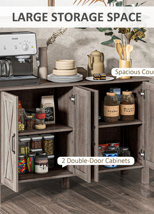 Sideboard Buffet with 4 Barn Doors and 2 Adjustable Shelves, Kitchen Buffet Cabinet for Living Room, Hallway, Gray
