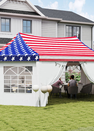 22.3 x 16.4 ft Heavy Duty Party Tent, Outdoot Canopy Tent with 2 Doors and 6 Windows, American Flag