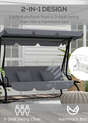 Free Standing Swing Bench, Porch Swing with Stand, Adjustable Canopy, Cushion and Pillows, Dark Gray