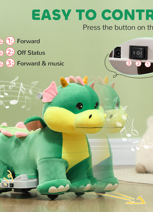 Battery Powered Ride on Toy, 6V Ride on Horse with Music Forward, PU Wheels, for 18-36 Months, Green