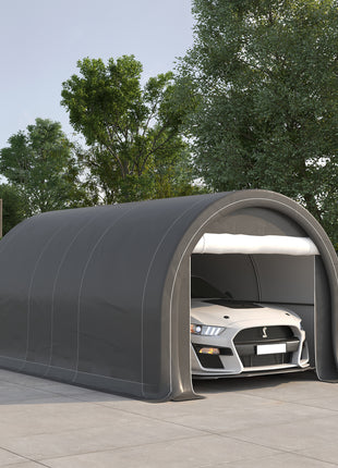 10' x 16' Carport, Heavy Duty Portable Garage Storage Tent with Large Zippered Door, Anti-UV PE Canopy Cover for Car, Truck, Boat, Motorcycle, Bike, Garden Tools, Outdoor Work, Gray