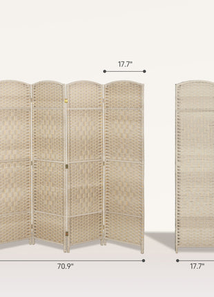 Folding Room Divider Screen 4 Panel 6' Tall Privacy Screen Freestanding Wood Partition for Home Office, Washed Oak