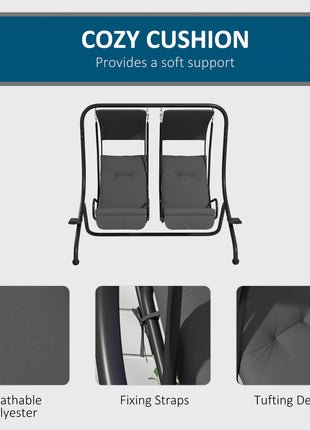 2-Seater Outdoor Porch Swing with Canopy, Patio Swing Chair for Garden, Poolside, Backyard, Gray