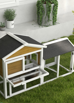 58" Wooden Rabbit Hutch with Run, Removable Tray, Asphalt Roof,  Lockable Doors and Ramp, Nature Wood