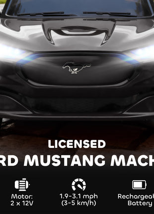 12V Kids Ride On Car, Licensed Ford Mustang Mach-E Electric Car with Remote Control, LED Light, Music, Black