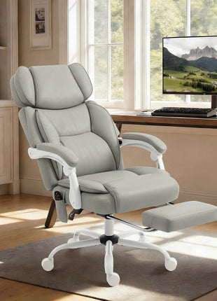 High Back Vibration Massage Office Chair Heated Reclining Computer Chair w/ Footrest, Swivel Wheels, Remote, Light Gray
