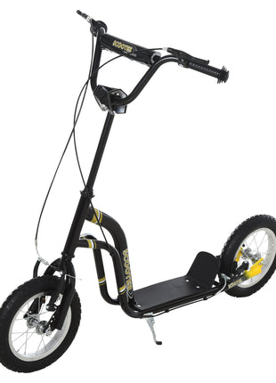 Youth Scooter Front and Rear Caliper Dual Brakes 12-Inch Inflatable Front Wheel Ride On Toy For Age 5+ - Black