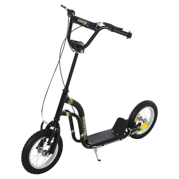 Youth Scooter Front and Rear Caliper Dual Brakes 12-Inch Inflatable Front Wheel Ride On Toy For Age 5+ - Black