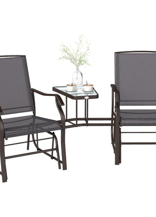 Outdoor Glider Chairs with Coffee Table, Patio 2-Seat Rocking Chair Swing Loveseat with Breathable Sling for Backyard, Garden, and Porch, Gray