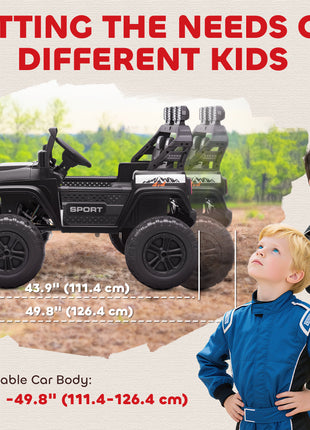 Ride on Truck Car with 2-Seater, 24V Electric Car with 4 Motors, Remote Control, Spring Suspension for 3-8 Years, Black