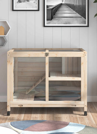 Rabbit Hutch with Wheels, Desk and Side Table Sized, Wooden Rabbit Cage, Waterproof Small Bunny Cage with Removable Tray, Openable Roof, for Rabbits, Chickens, Ducks, Indoor/Outdoor, Natural
