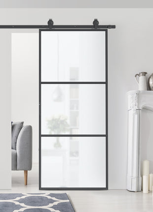 36" x 84" Sliding Door with Hardware Kit, Handle, & Track, Frosted Tempered Glass Door, Easy Installation