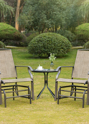 2 Piece Glider Set, Outdoor Swing Chairs, Patio Rocking Armchairs with Breathable Mesh Fabric, Steel Frame for Garden, Backyard, Patio, Dark, Brown/Khaki