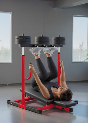 Vertical Leg Press Machine with Adjustable Leg, Back, and Head Positions, 1" Standard Plate Compatible, Red