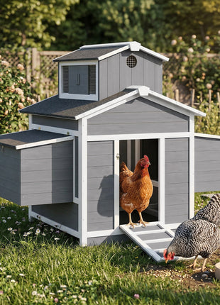 Chicken Coop for 2 Chickens, Wooden Hen House with Nesting Box, Pull-Out Tray, Ventilation Windows