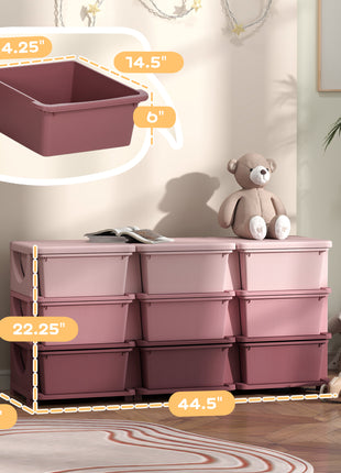 29.5" 3 Tier Kids Storage Unit Dresser Tower w/ 9 Drawers, Pink