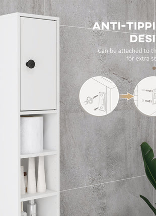 71" Small Bathroom Storage Cabinet, Narrow Toilet Paper Cabinet with Open Shelves, 2 Cabinets, Adjustable Shelves, White