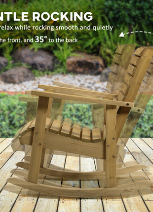 Wooden Outdoor Rocking Chair, Traditional Slatted Wood Rocker Chair with Armrests and High Backrest for Indoor & Outdoor, Light Brown