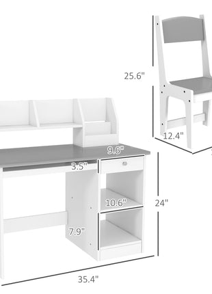 Kids Desk and Chair Set with Storage, Study Desk with Chair for Children 5-8 Years Old, Gray