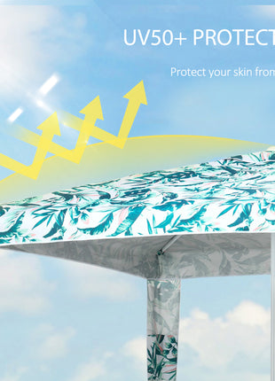 Quick Beach Cabana Canopy Umbrella, 6.5' Easy-Assembly Sun-Shade Shelter with Sandbags and Carry Bag, Cool UV50+ Fits Kids & Family, Green Coconut Palm