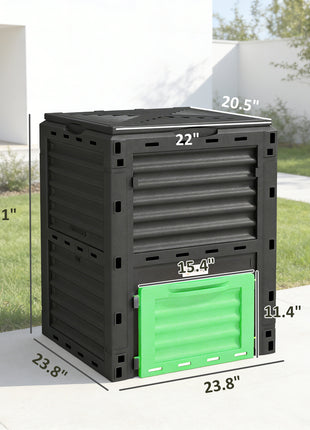 Garden Compost Bin 80 Gallon Outdoor Large Capacity Composter Fast Create Fertile Soil Aerating Box, Green