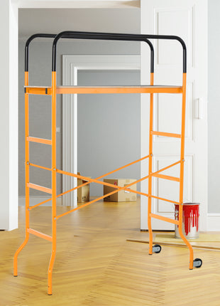 4-Step Steel 4.6 x 2 x 6 ft. Scaffold 2 Wheels Free Moving for Indoor & Outdoor Decoration Anti-Skid, 440 Pound Capacity