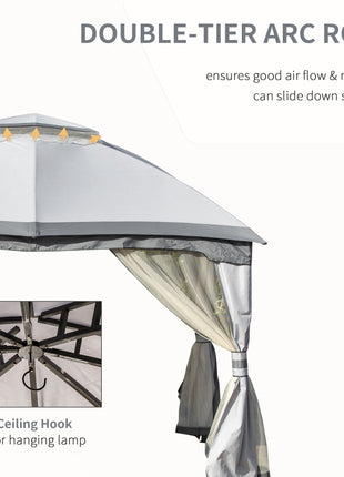 10' x 12' Outdoor Gazebo, Patio Gazebo Canopy Shelter w/Double Vented Roof, Zippered Mesh Sidewalls, Solid Steel Frame, Grey