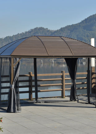 10' x 13' Hardtop Gazebo with Curtains, Netting, Pavilion with Steel Roof Ceiling Hook for Garden Patio, Gray