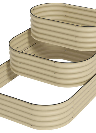 3-Tier Raised Garden Bed Set w/ Safety Edging, Open Bottom for Vegetables, Herbs, Flowers, 62.25" x 43" x 32.25", Cream