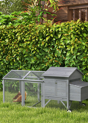 96.5" Chicken Coop Wooden Hen House Poultry Cage Pen Portable with Wheels and Nesting Box, Chicken Cage for Backyard Outdoor, Gray